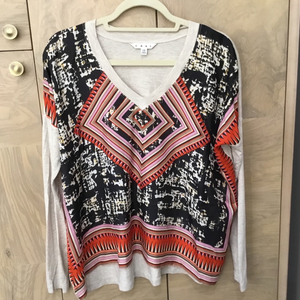 CAbi Aztec Black & Pink Silk Scarf Print Top #768 - XS - Picture 1 of 8